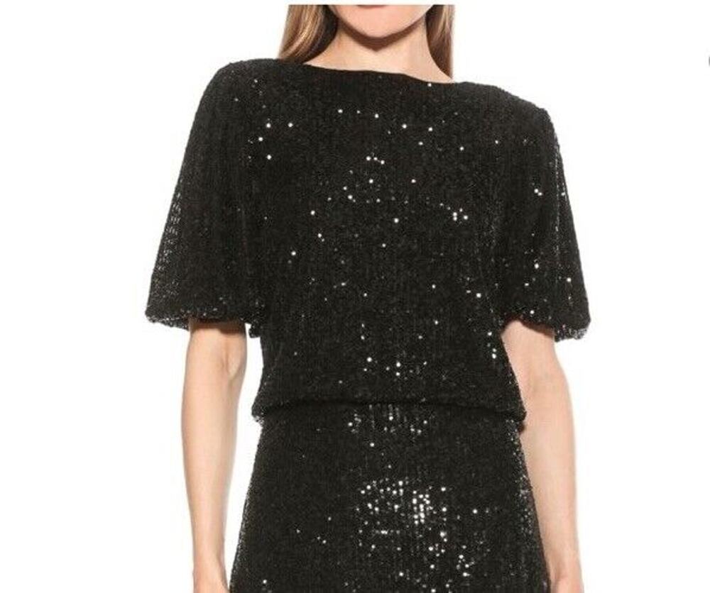 Alexia By Alexia Admor Blake Sequin Top Small Black NWT Capsule Designer